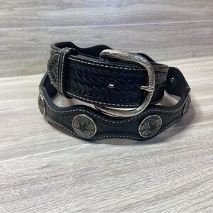 NOCONA / Mens Black Leather Tooled Poncho Belt Size 38